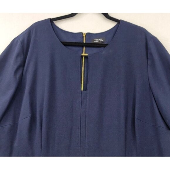 Tahari Arthur S. Levine Navy Short Sleeve Sheath Dress Gold Back Zipper 22W - Picture 2 of 11